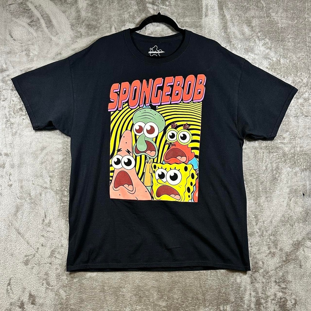 SpongeBob SquarePants Shocked Faces Graphic Tee XL Black Nickelodeon Cartoon Y2K